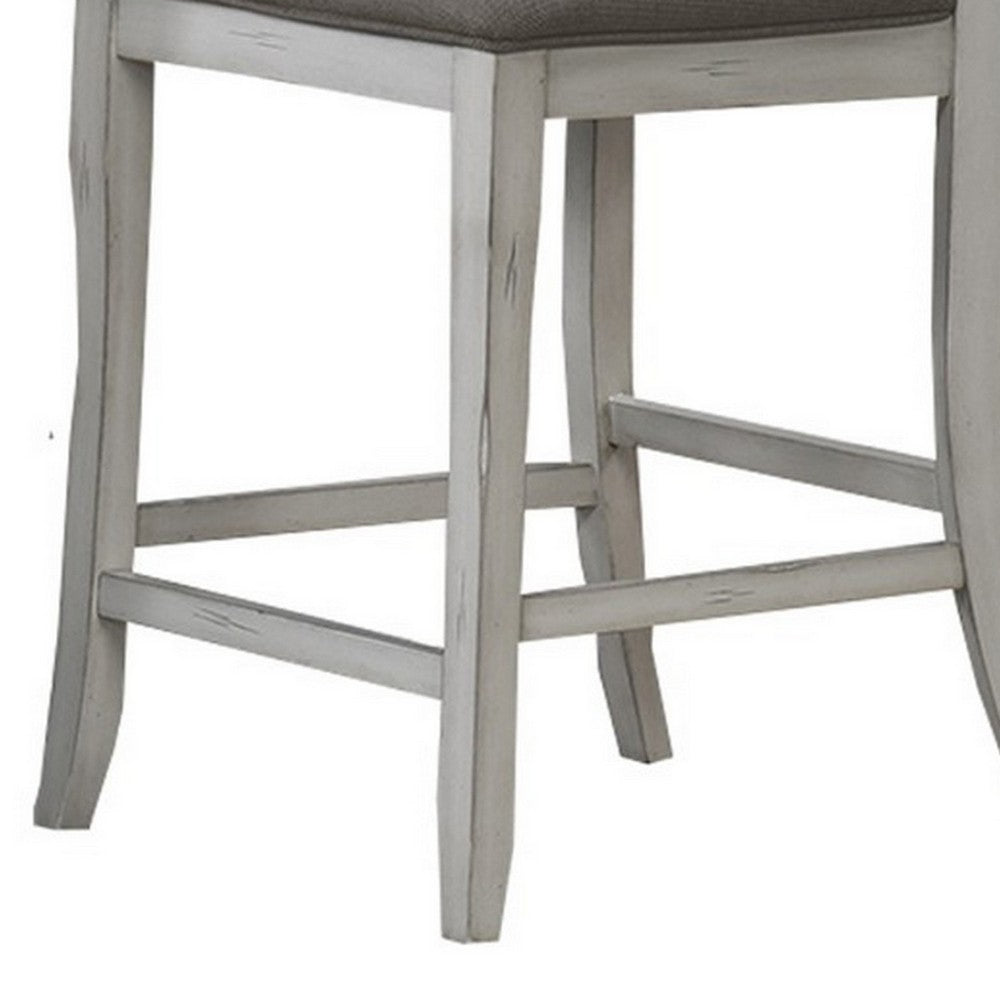 Benjara Zeke Counter Height Chairs, Set of 2, Ladder Back, Classic White Wood, Dark Gray