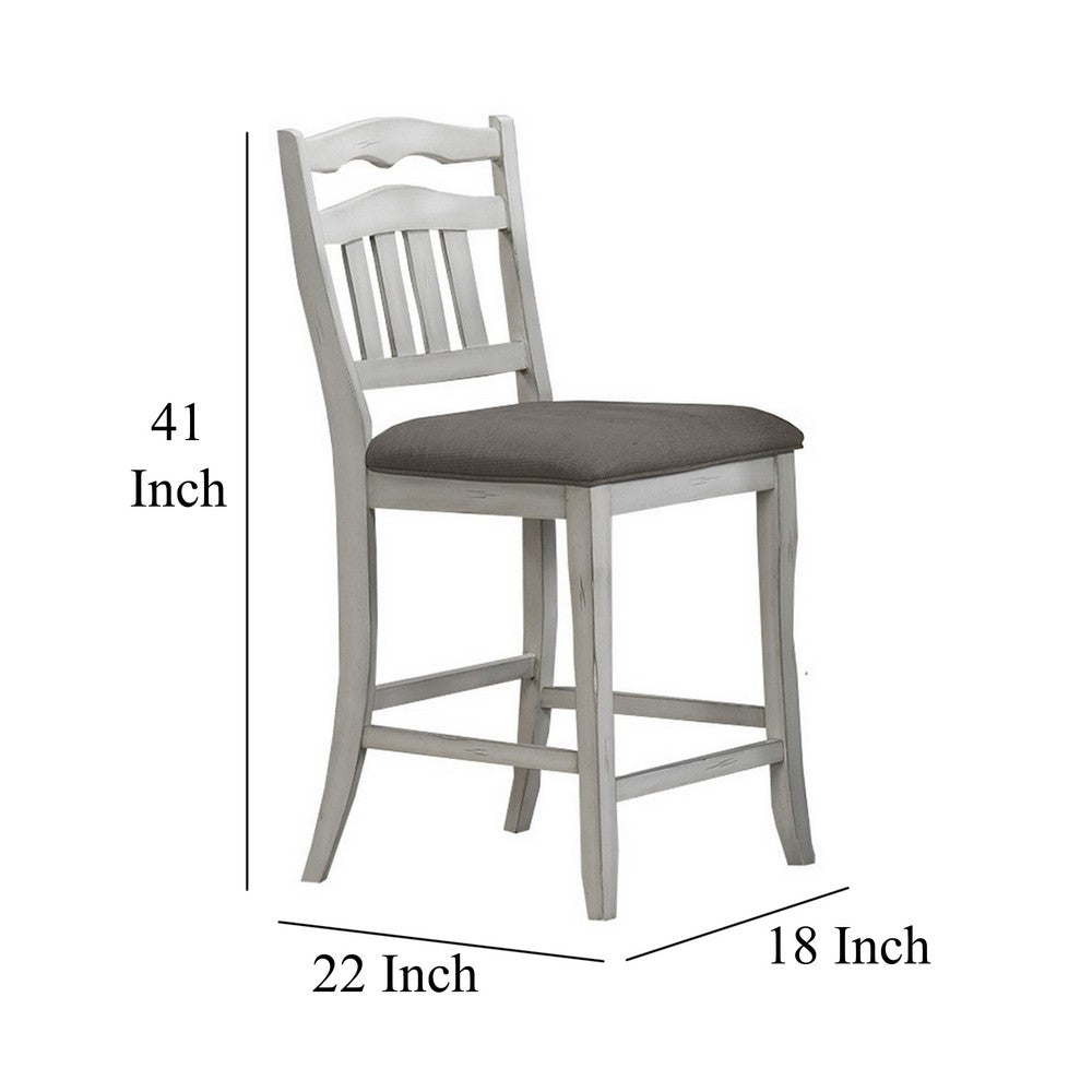 Benjara Zeke Counter Height Chairs, Set of 2, Ladder Back, Classic White Wood, Dark Gray