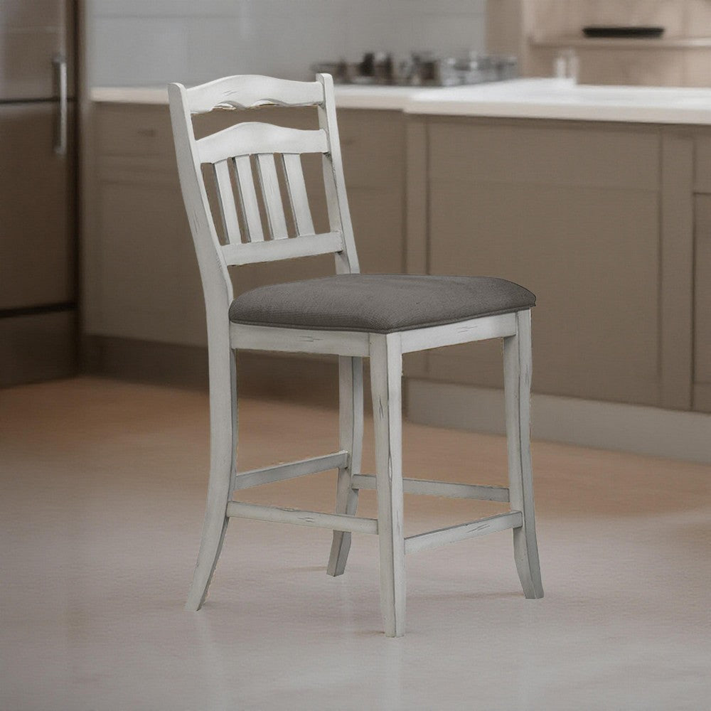 Benjara Zeke Counter Height Chairs, Set of 2, Ladder Back, Classic White Wood, Dark Gray