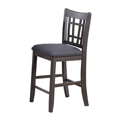 Benjara Raha Counter Height Chairs, Set of 2, Nailhead Trim, Open Square Back, Dark Gray