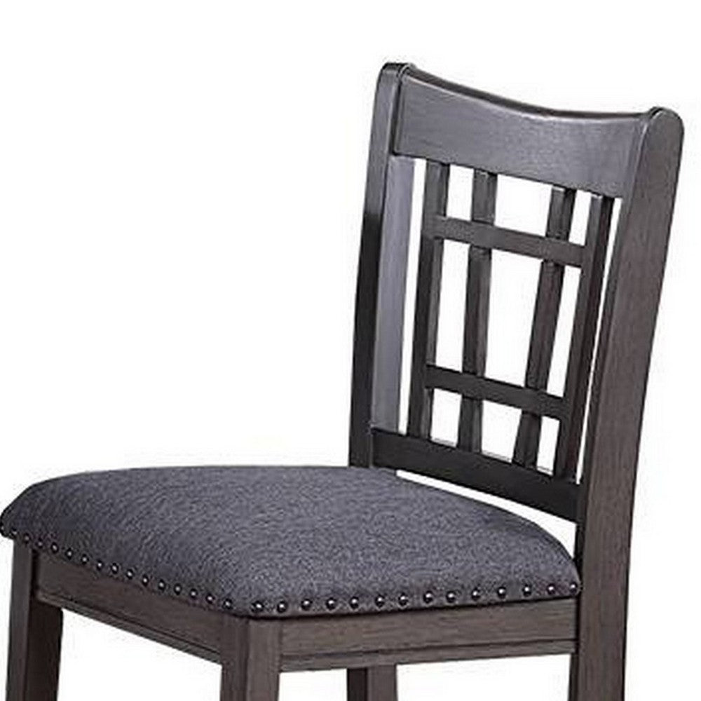 Benjara Raha Counter Height Chairs, Set of 2, Nailhead Trim, Open Square Back, Dark Gray