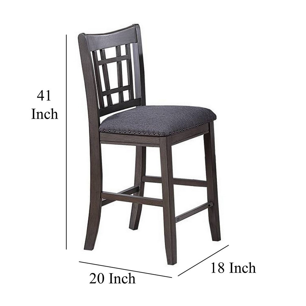 Benjara Raha Counter Height Chairs, Set of 2, Nailhead Trim, Open Square Back, Dark Gray