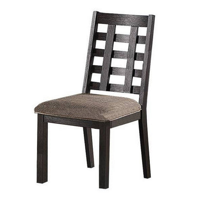 Benjara Trixy Dining Chairs, Set of 2, Open Square Back, Espresso Wood, Beige Fabric