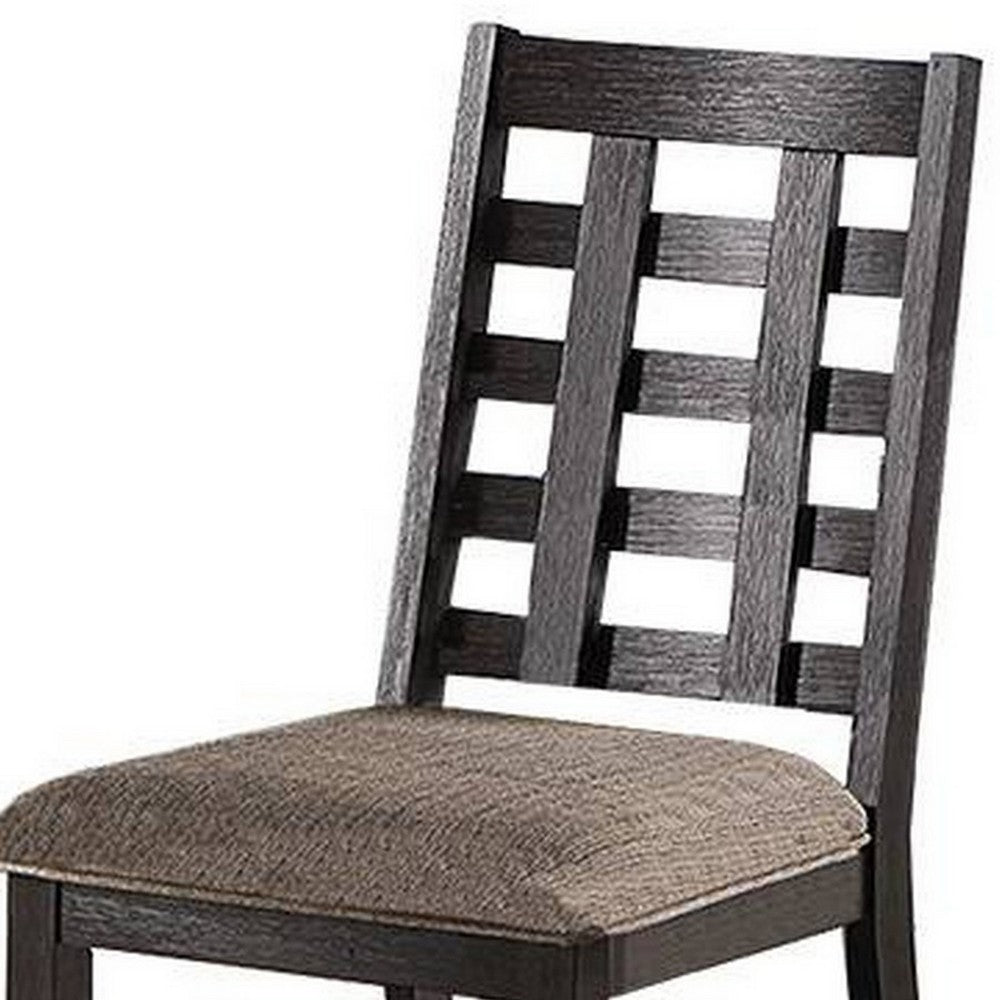 Benjara Trixy Dining Chairs, Set of 2, Open Square Back, Espresso Wood, Beige Fabric