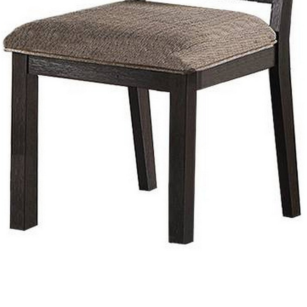 Benjara Trixy Dining Chairs, Set of 2, Open Square Back, Espresso Wood, Beige Fabric