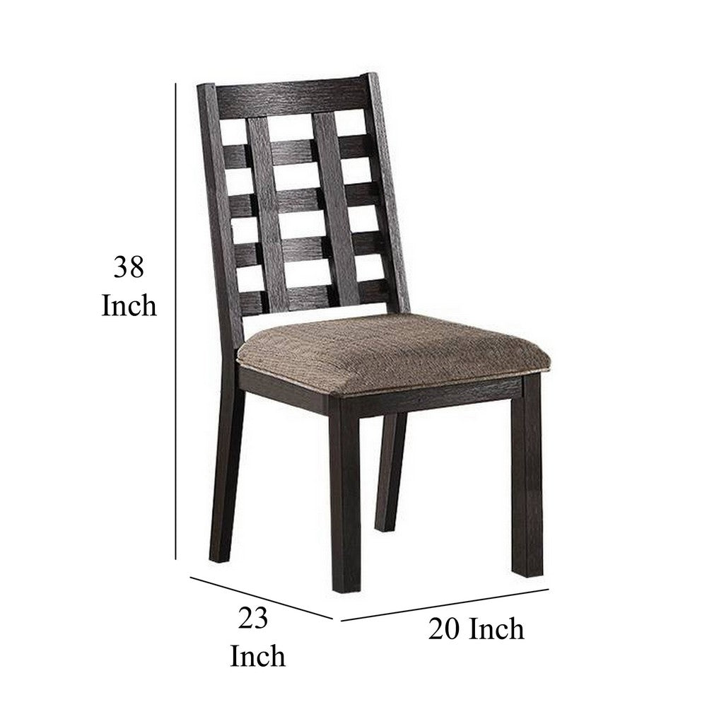 Benjara Trixy Dining Chairs, Set of 2, Open Square Back, Espresso Wood, Beige Fabric