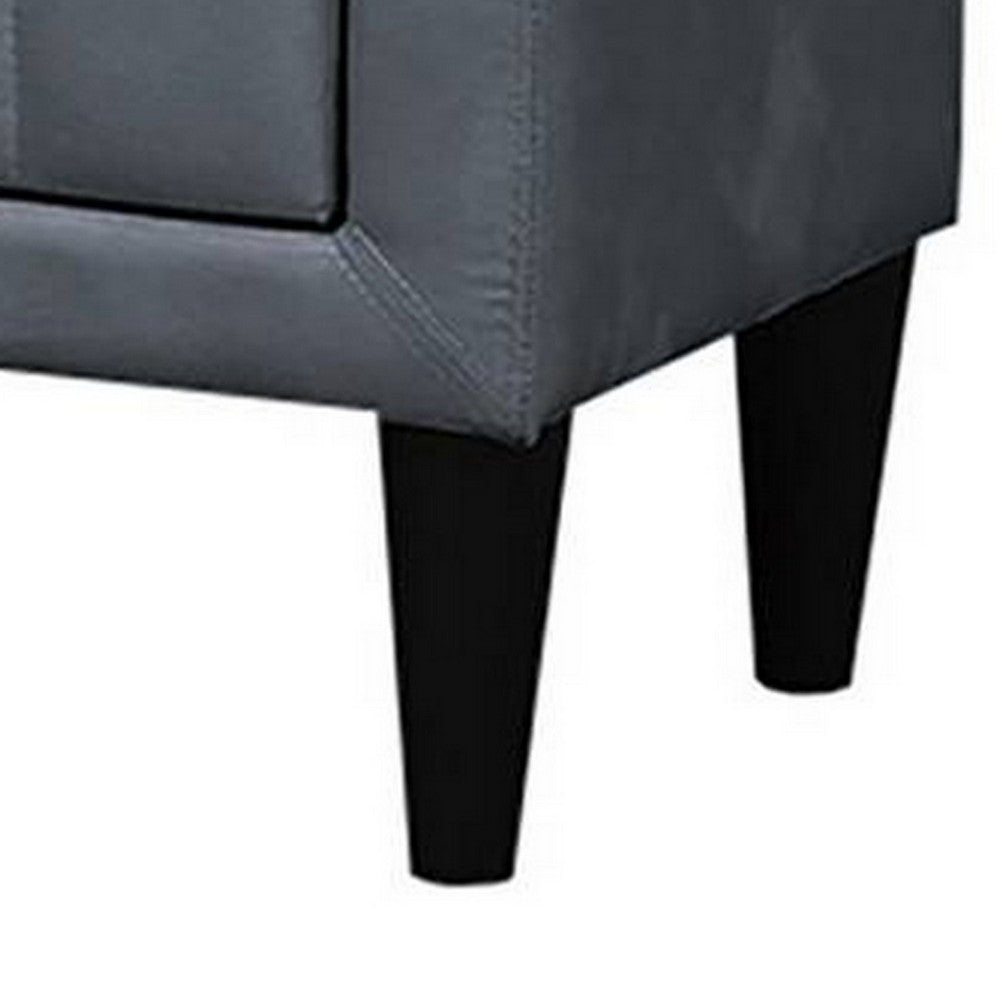 Benjara Rheo Nightstand, 2 Drawers, 22 Inch Upholstered in Dark Gray Velvet