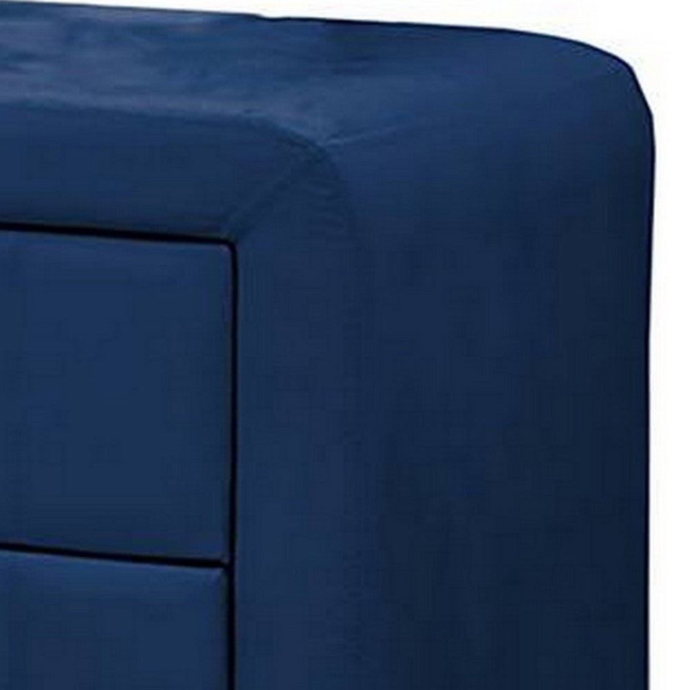Benjara Rheo Nightstand, 2 Drawers, 22 Inch Upholstered in Navy Blue Velvet