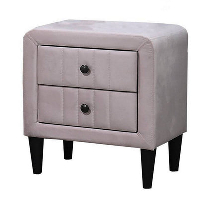 Benjara Rheo Nightstand, 2 Drawers, 22 Inch Upholstered in Light Pink Velvet