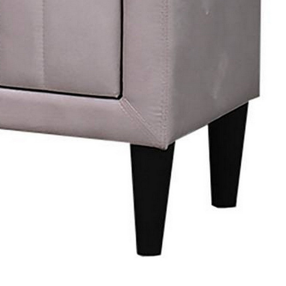 Benjara Rheo Nightstand, 2 Drawers, 22 Inch Upholstered in Light Pink Velvet