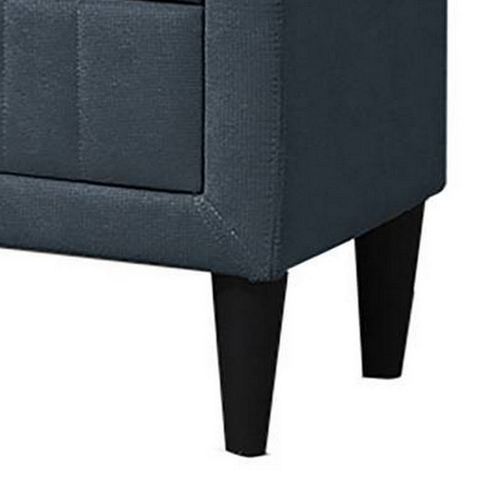 Benjara Rheo Nightstand, 2 Drawers, 22 Inch Upholstered in Charcoal Gray Linen