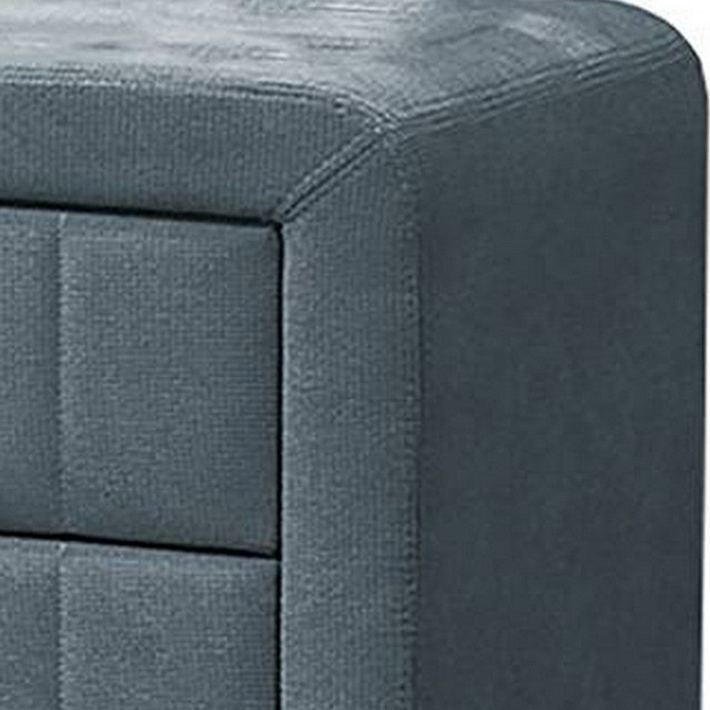 Benjara Rheo Nightstand, 2 Drawer, 22 Inch Slate Gray Brushed Linen Upholstery