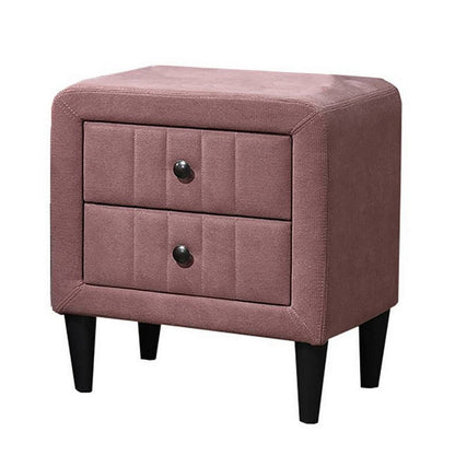Benjara Rheo Nightstand, 2 Drawer, 22 Inch Blush Pink Brushed Linen Upholstery