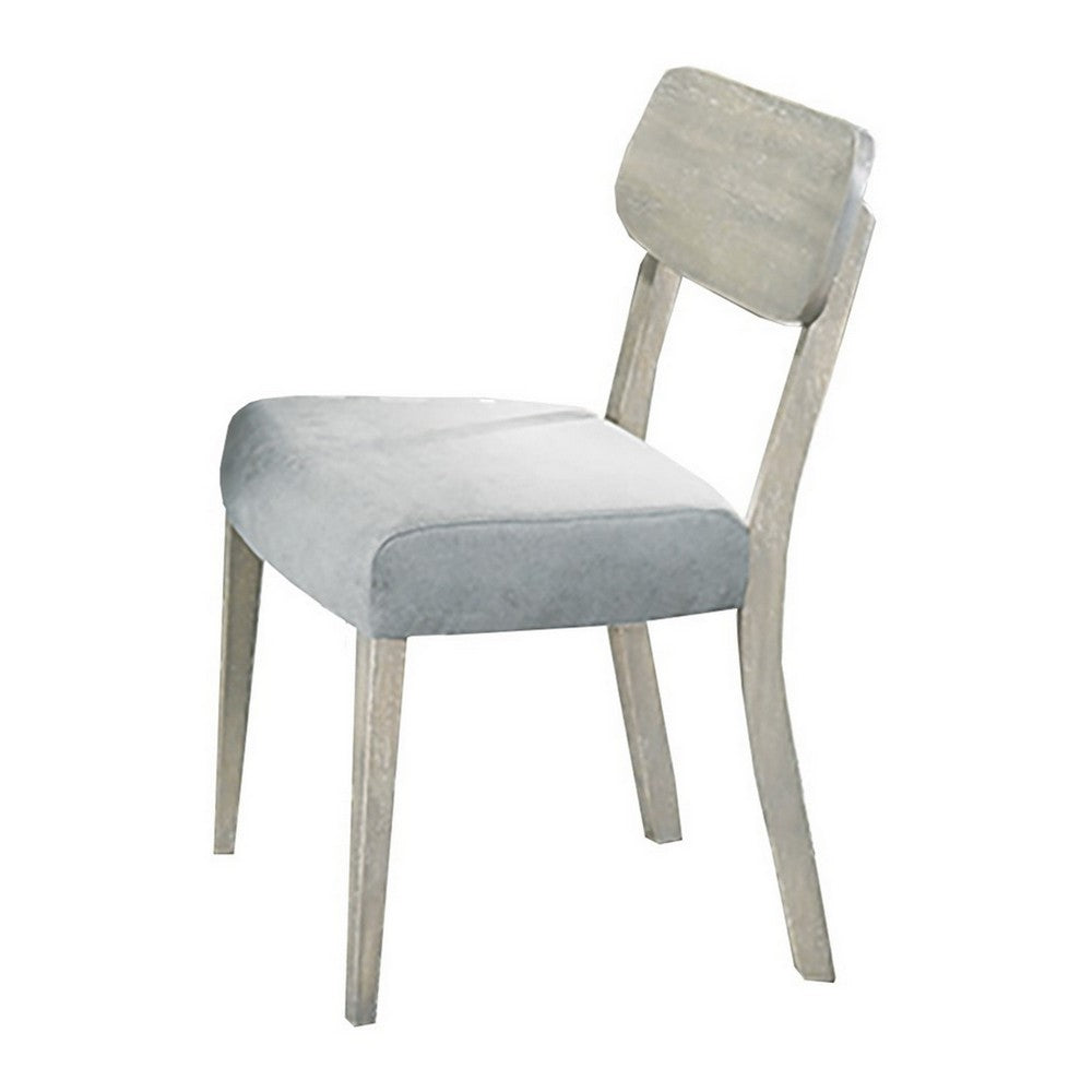 Benjara Romy Dining Chairs, Set of 2, Open Back, Natural Wood Grain, Gray Fabric