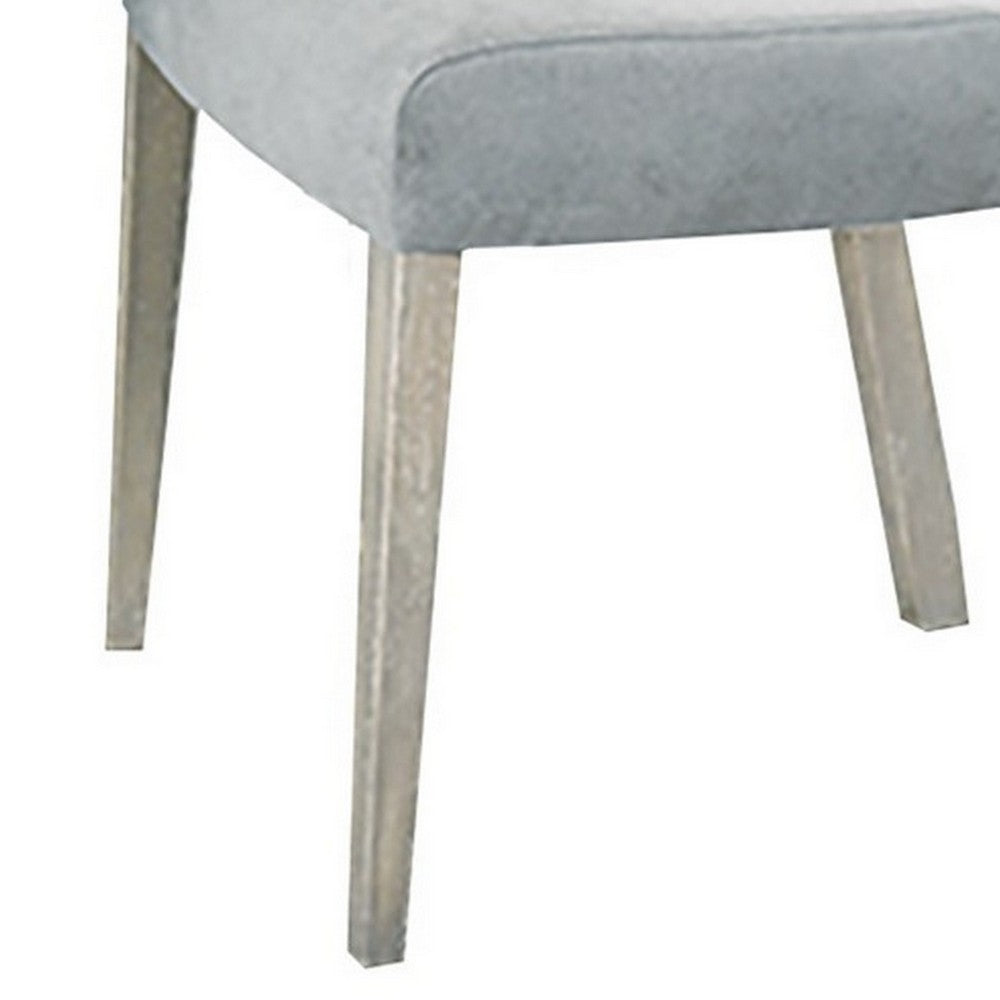 Benjara Romy Dining Chairs, Set of 2, Open Back, Natural Wood Grain, Gray Fabric