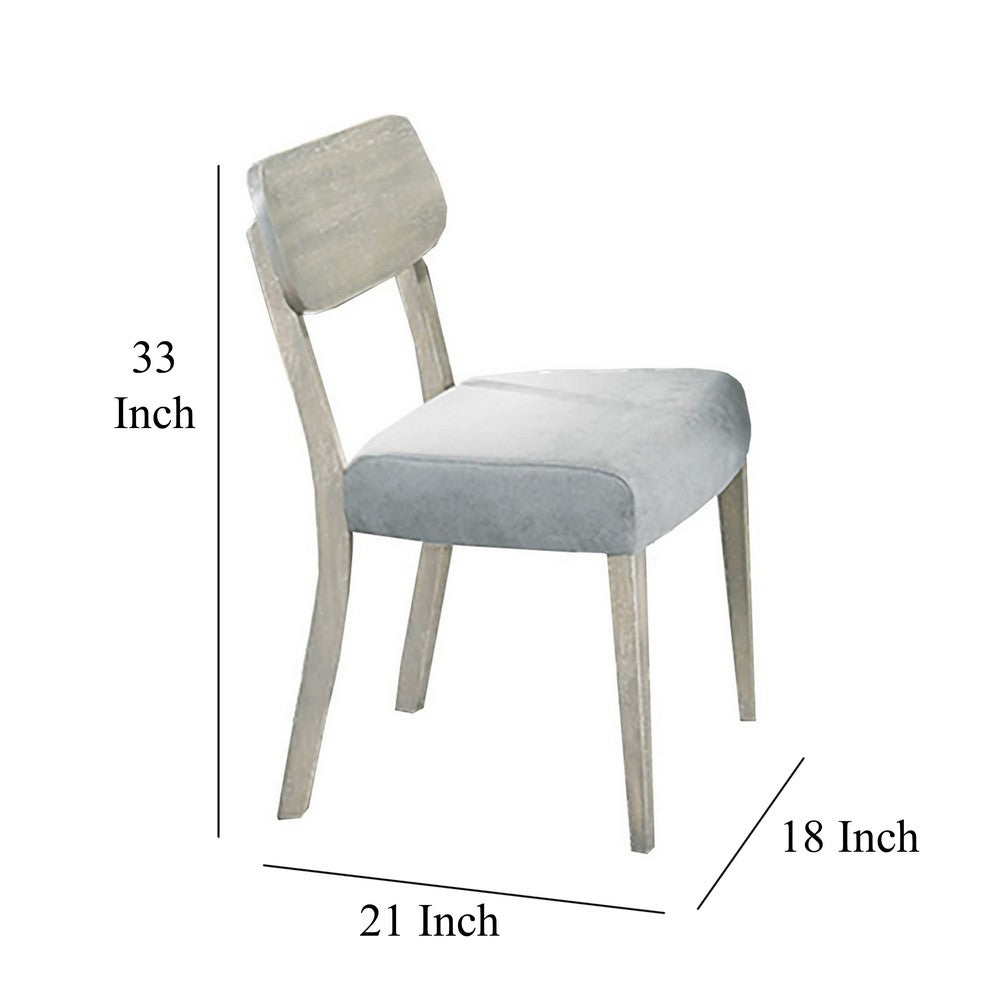 Benjara Romy Dining Chairs, Set of 2, Open Back, Natural Wood Grain, Gray Fabric
