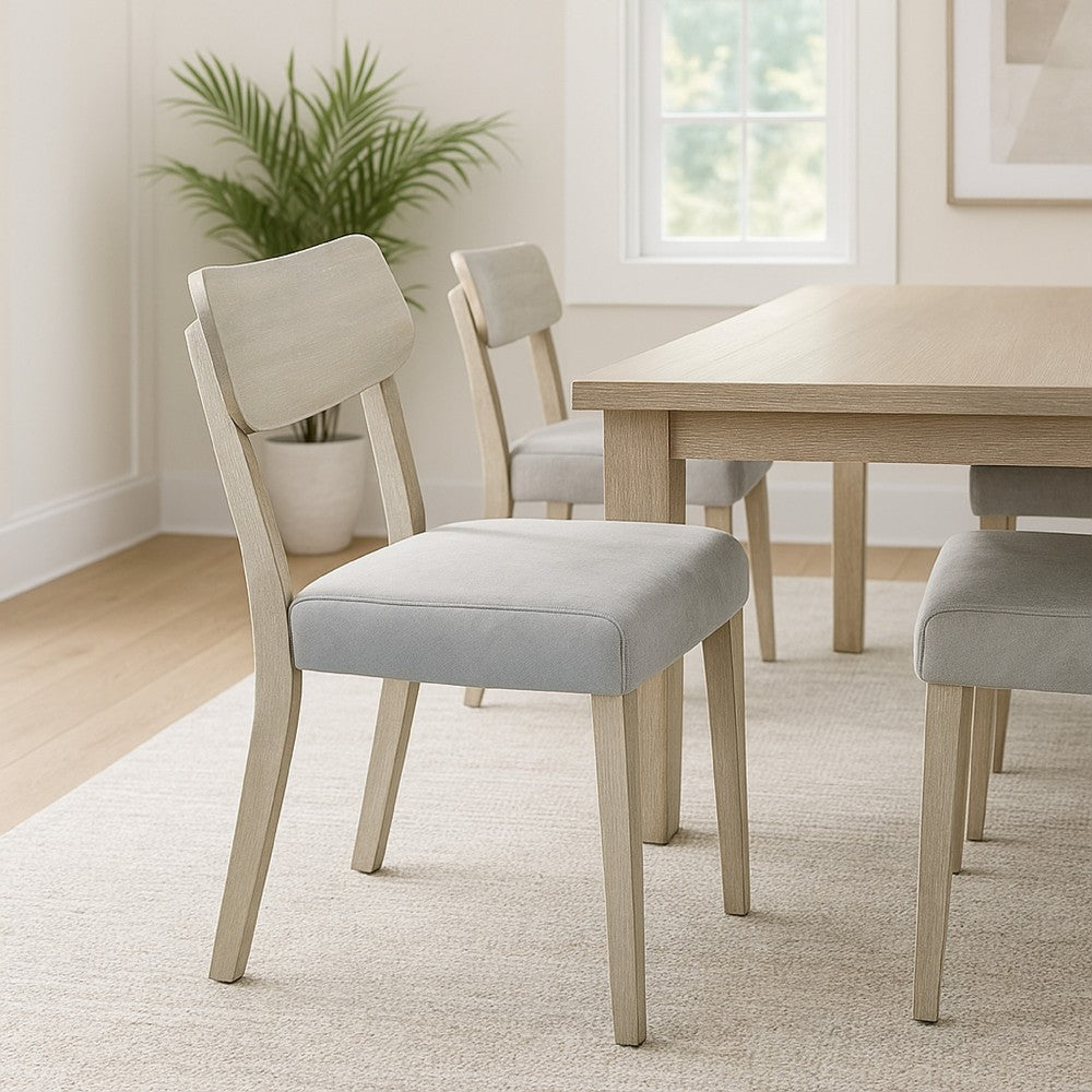 Benjara Romy Dining Chairs, Set of 2, Open Back, Natural Wood Grain, Gray Fabric