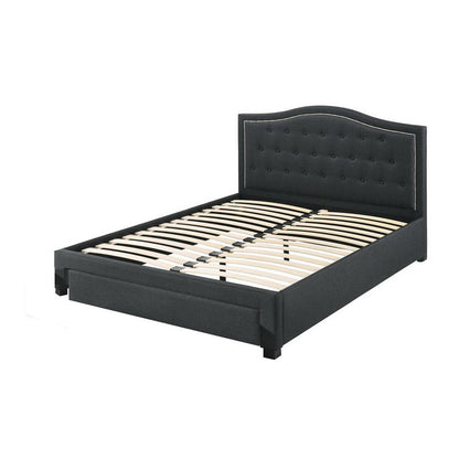 Benjara Sey Full Size Bed w Storage Drawers, Dark Gray Upholstered Headboard