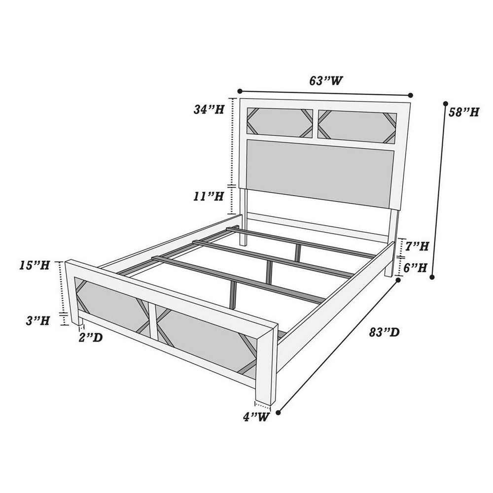 Benjara Modern Queen Size Bed, High Headboard w Low Footboard, Whitewash Wood