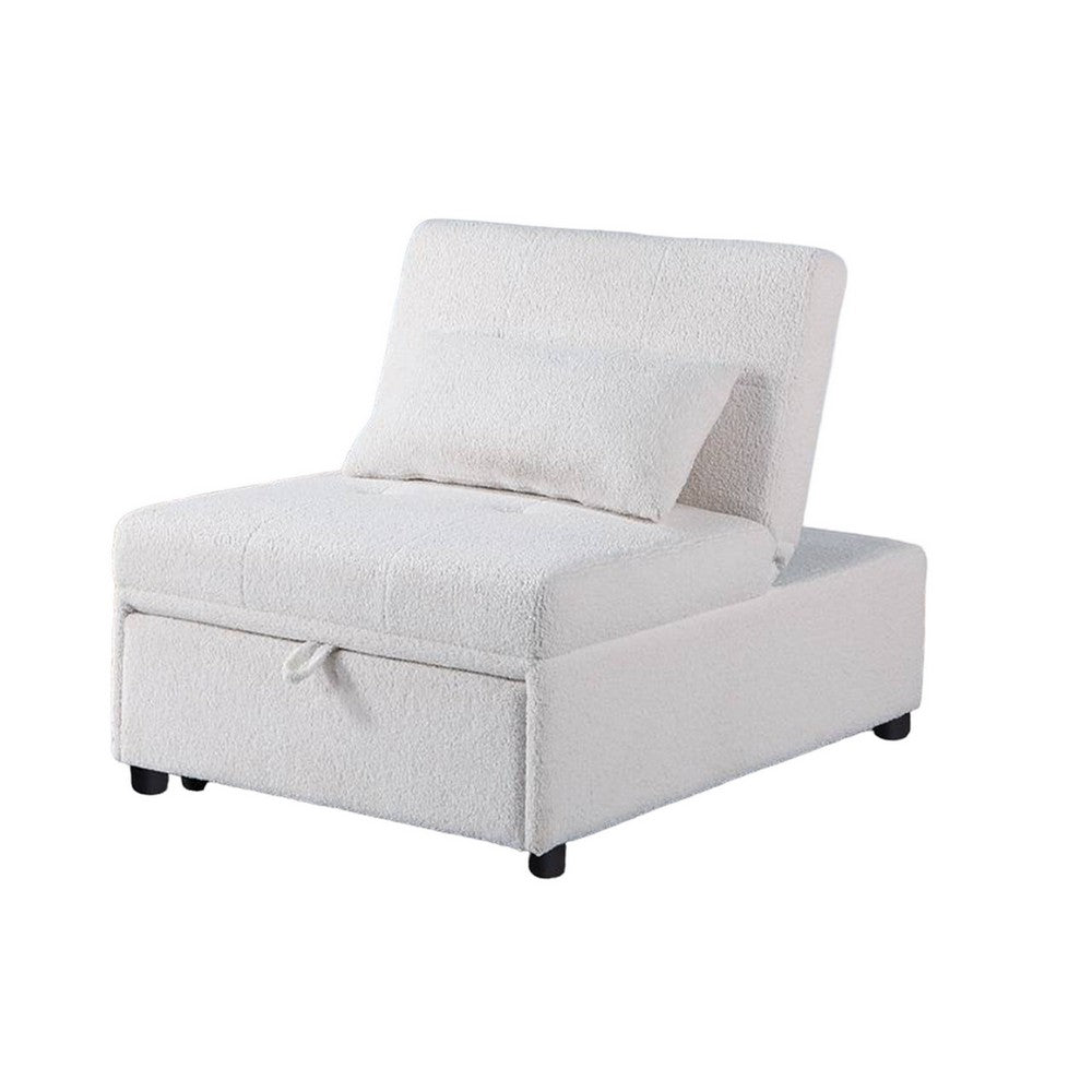 Benjara Jiya Convertible Sofa Chair to Single Bed, White Fabric, 76 Inch