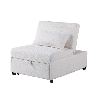 Benjara Jiya Convertible Sofa Chair to Single Bed, White Fabric, 76 Inch