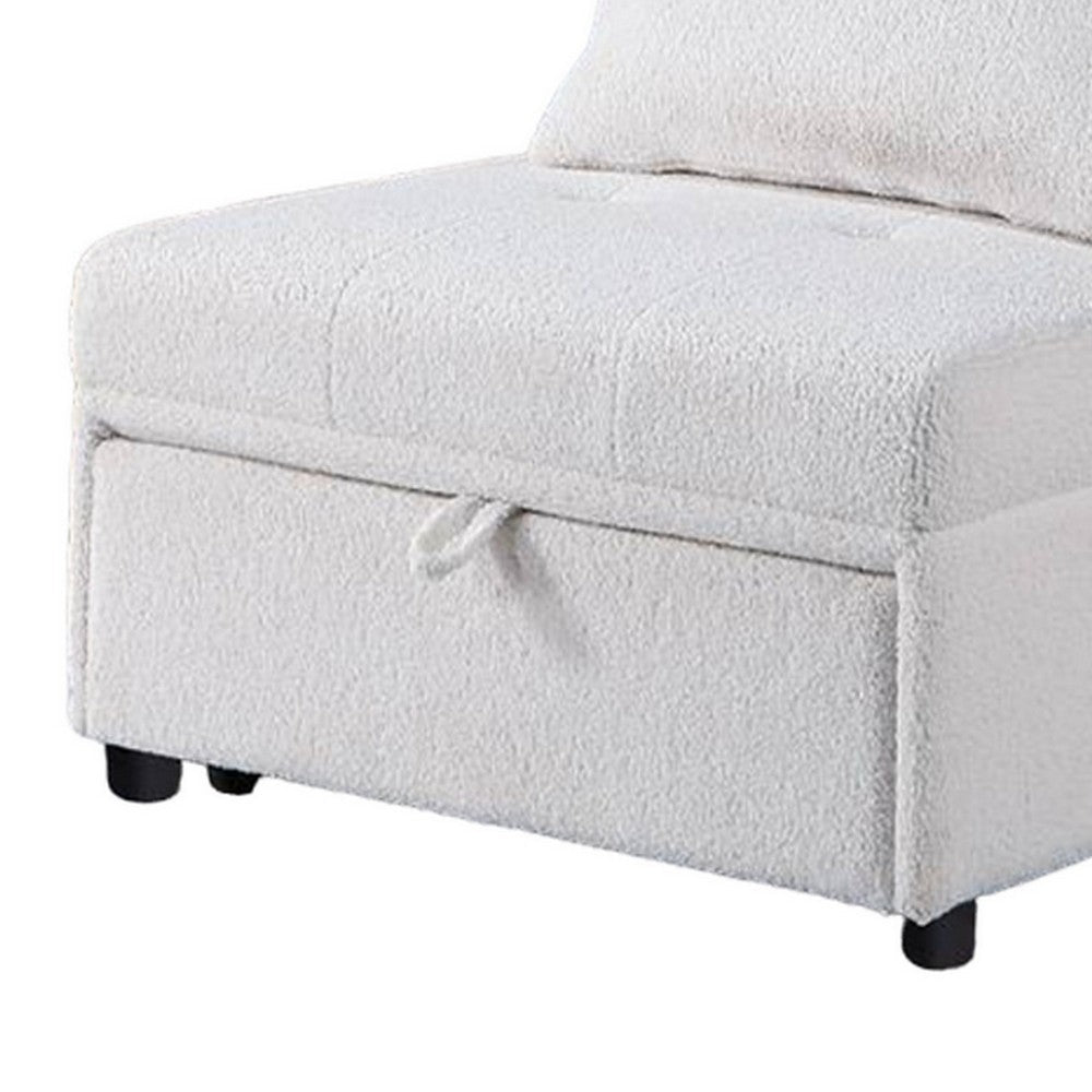 Benjara Jiya Convertible Sofa Chair to Single Bed, White Fabric, 76 Inch