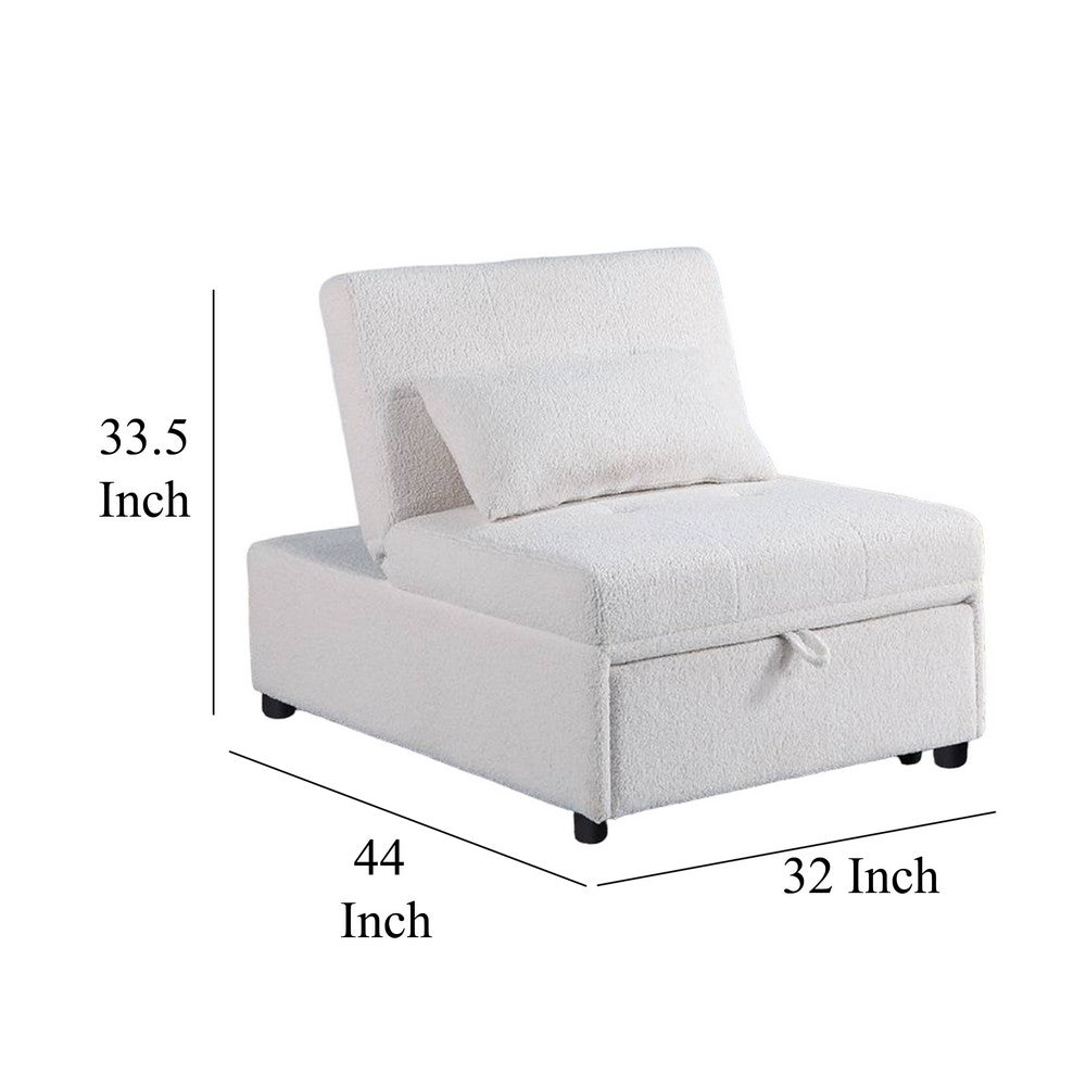 Benjara Jiya Convertible Sofa Chair to Single Bed, White Fabric, 76 Inch