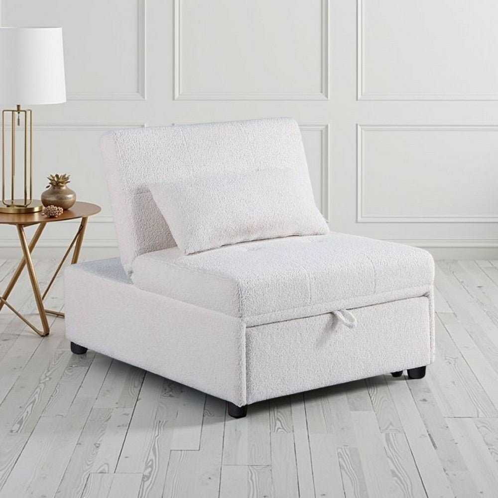 Benjara Jiya Convertible Sofa Chair to Single Bed, White Fabric, 76 Inch