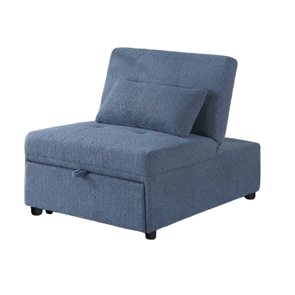 Benjara Jiya Convertible Sofa Chair to Single Bed, Blue Fabric, 76 Inch