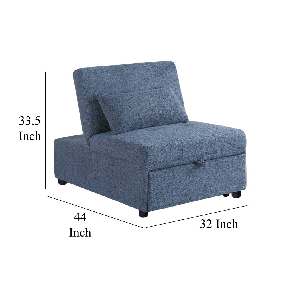 Benjara Jiya Convertible Sofa Chair to Single Bed, Blue Fabric, 76 Inch