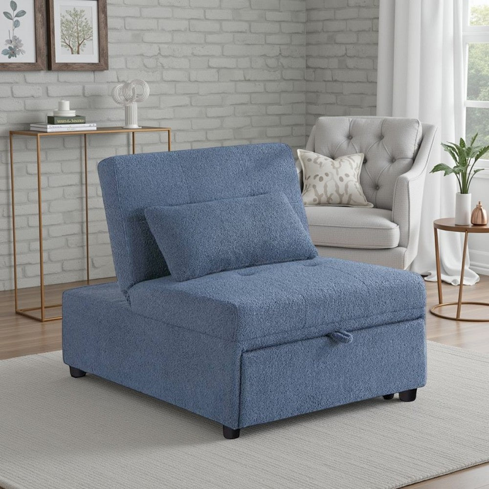 Benjara Jiya Convertible Sofa Chair to Single Bed, Blue Fabric, 76 Inch