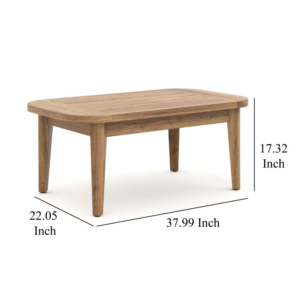 Benjara Nea Outdoor Coffee Table, 38 Inch Rectangular Natural Brown Wood Top