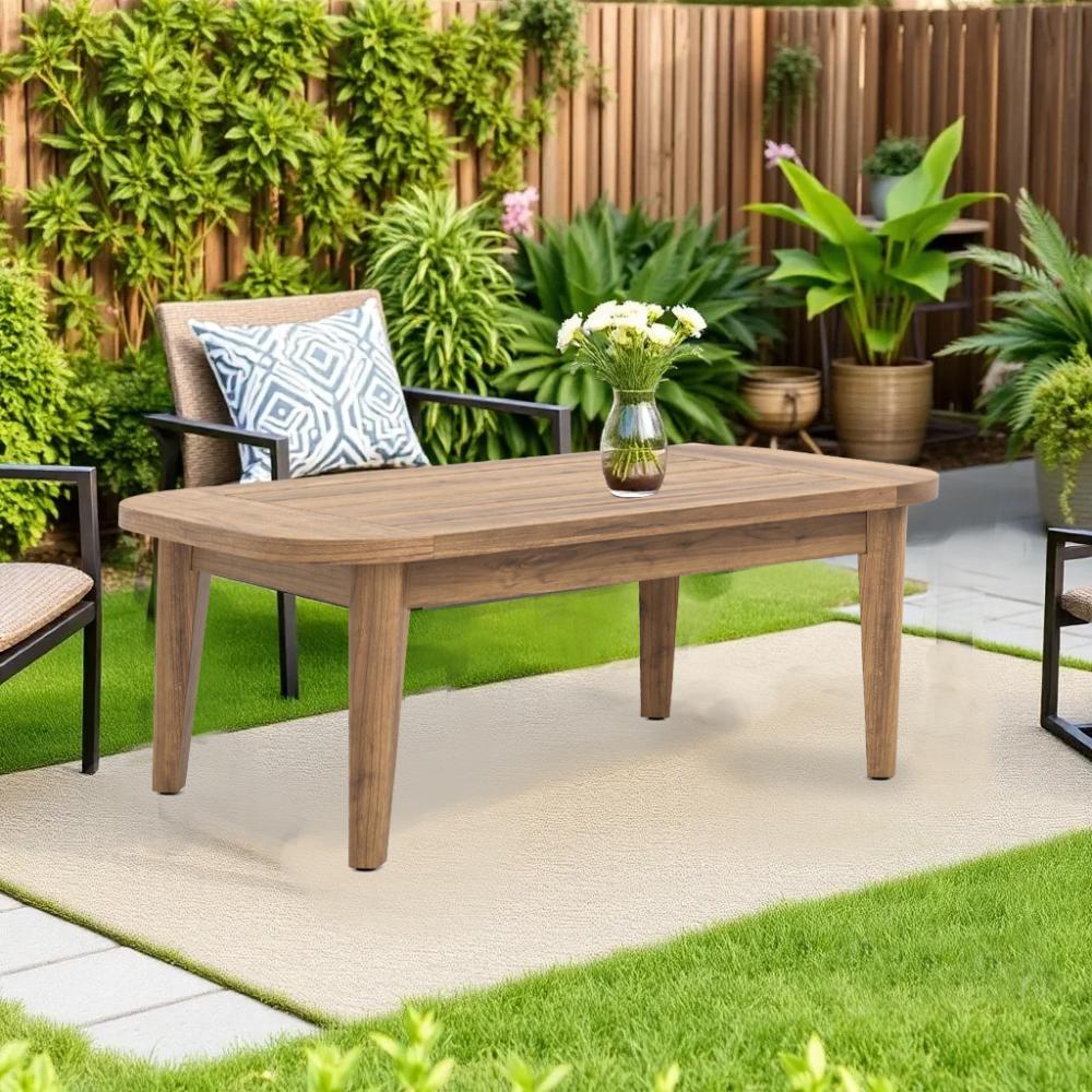 Benjara Nea Outdoor Coffee Table, 38 Inch Rectangular Natural Brown Wood Top