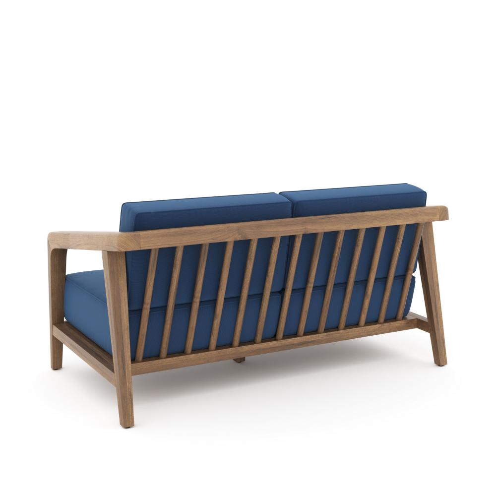 Benjara Nea Outdoor Loveseat, Dark Blue, Natural Brown Acacia Wood 55 Inch