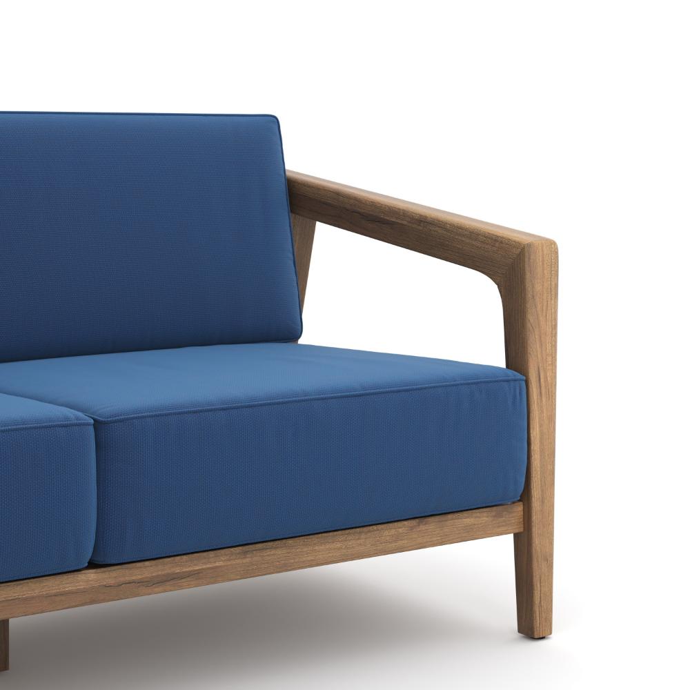 Benjara Nea Outdoor Loveseat, Dark Blue, Natural Brown Acacia Wood 55 Inch