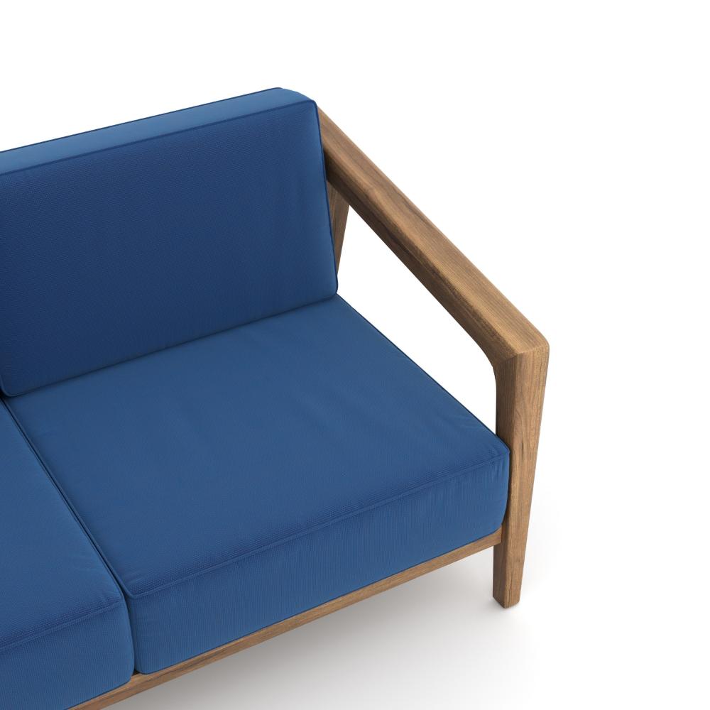 Benjara Nea Outdoor Loveseat, Dark Blue, Natural Brown Acacia Wood 55 Inch