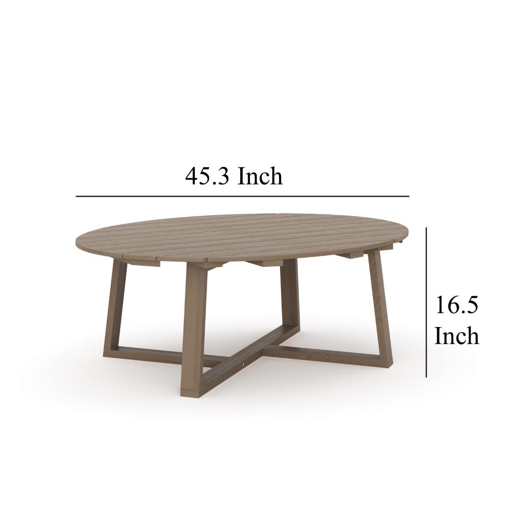 Benjara Azy Outdoor Coffee Table, 45 Inch Oval Natural Brown Solid Wood Top
