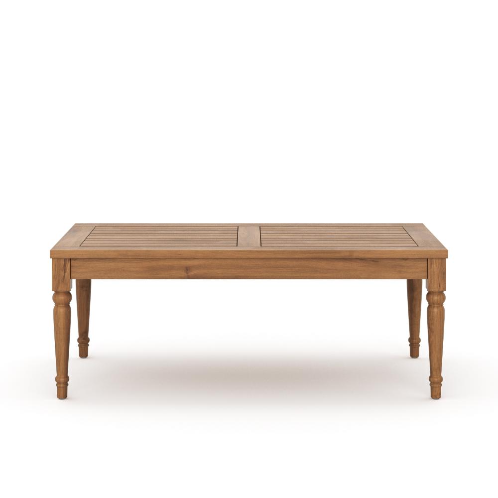 Benjara Pena Outdoor Coffee Table, 47 Inch Rectangular Slat Brown Acacia Wood