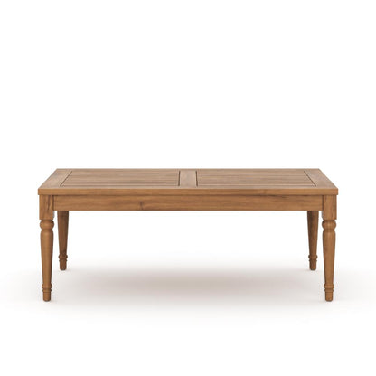 Benjara Pena Outdoor Coffee Table, 47 Inch Rectangular Slat Brown Acacia Wood