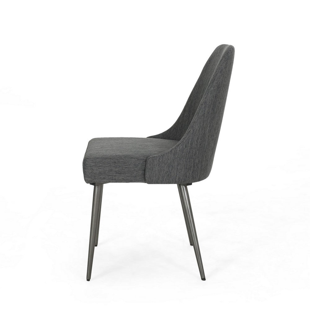 Benjara Dining Side Chair Set of 2, Smooth Textured Gray Fabric Armless Design