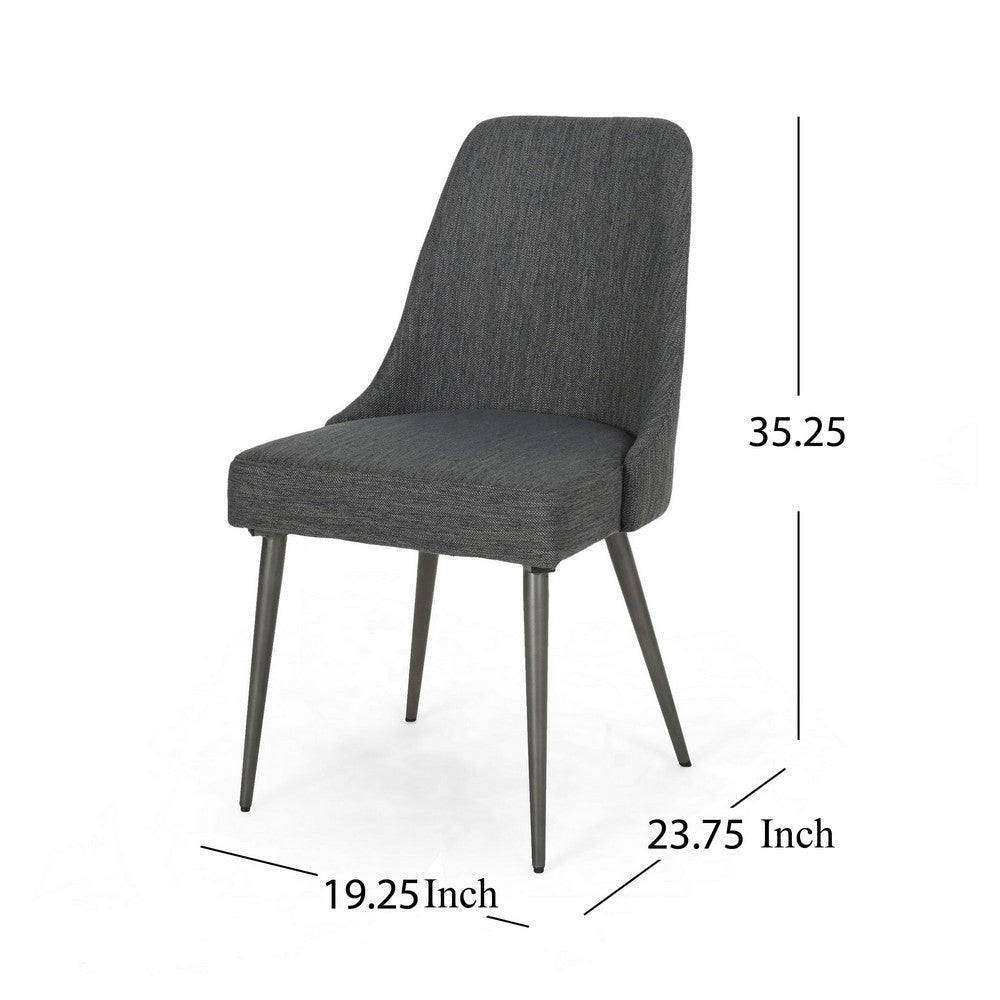 Benjara Dining Side Chair Set of 2, Smooth Textured Gray Fabric Armless Design