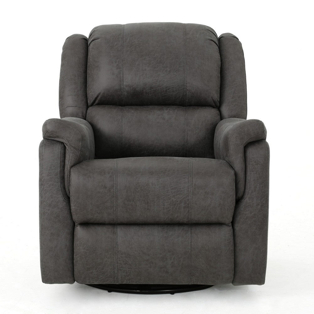 Benjara Swivel Manual Reclining Chair, Pillow Cushions, Smooth Gray Fabric