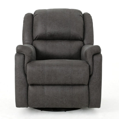 Benjara Swivel Manual Reclining Chair, Pillow Cushions, Smooth Gray Fabric