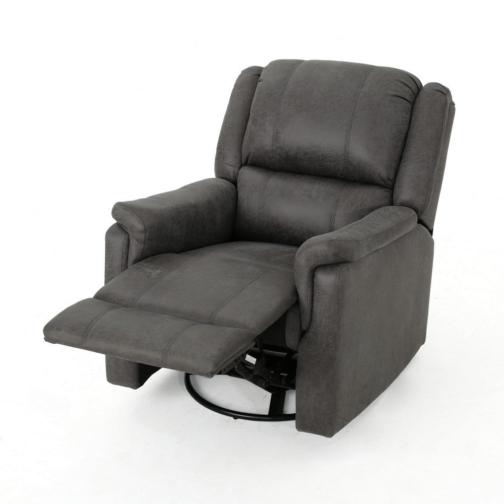 Benjara Swivel Manual Reclining Chair, Pillow Cushions, Smooth Gray Fabric