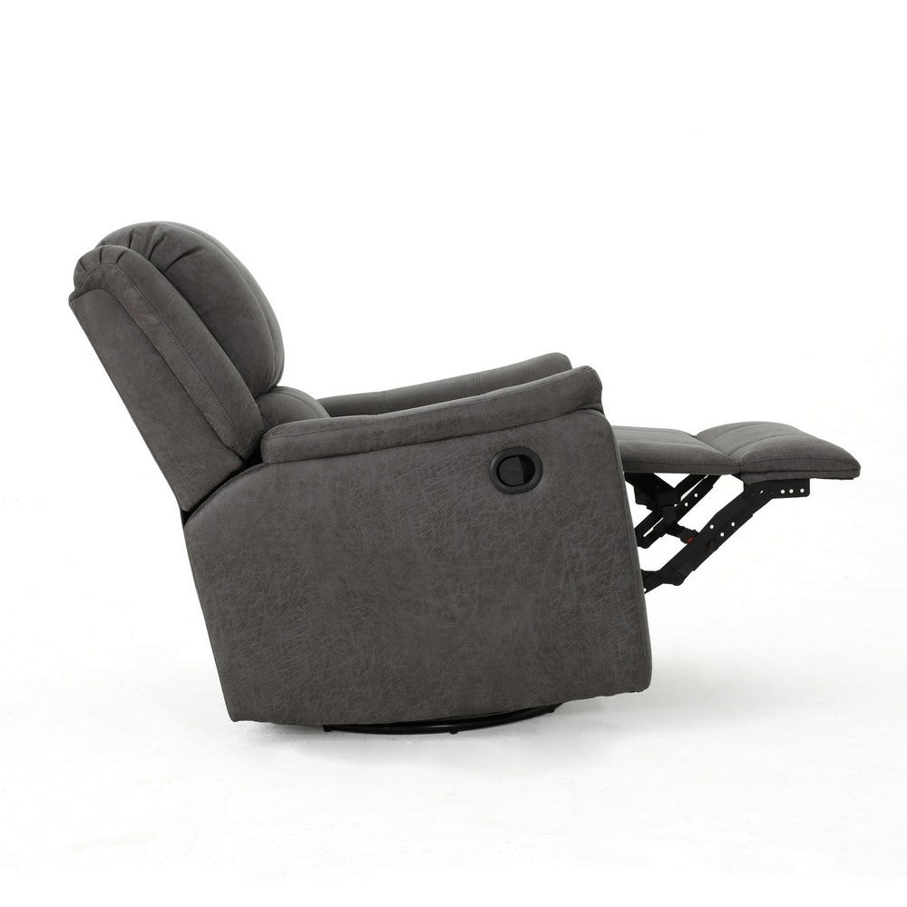 Benjara Swivel Manual Reclining Chair, Pillow Cushions, Smooth Gray Fabric