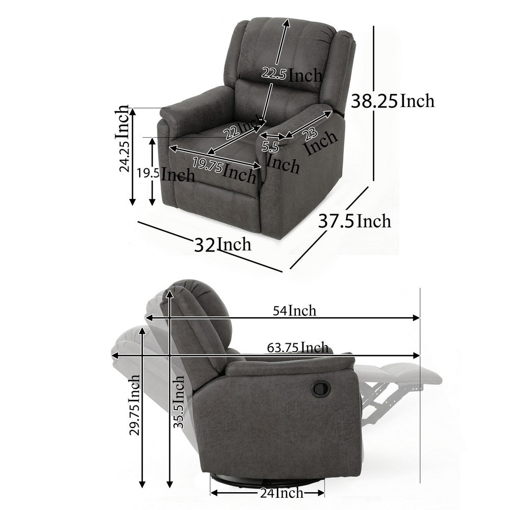 Benjara Swivel Manual Reclining Chair, Pillow Cushions, Smooth Gray Fabric