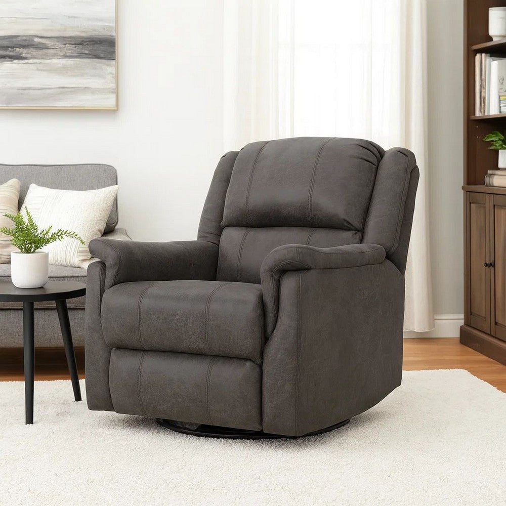 Benjara Swivel Manual Reclining Chair, Pillow Cushions, Smooth Gray Fabric