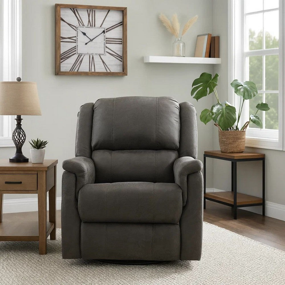 Benjara Swivel Manual Reclining Chair, Pillow Cushions, Smooth Gray Fabric