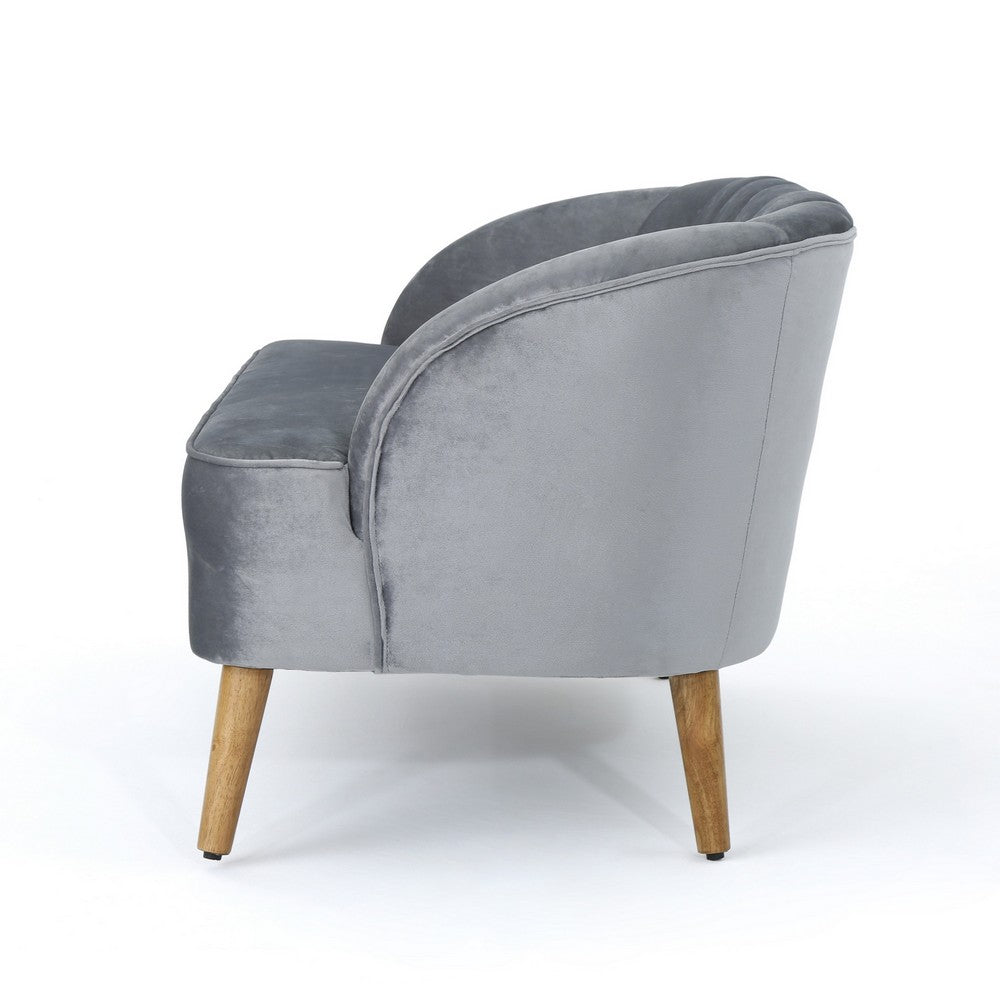 Benjara Snap Loveseat, 50 Inch, Retro Channel Stitched Gray Polyester Velvet