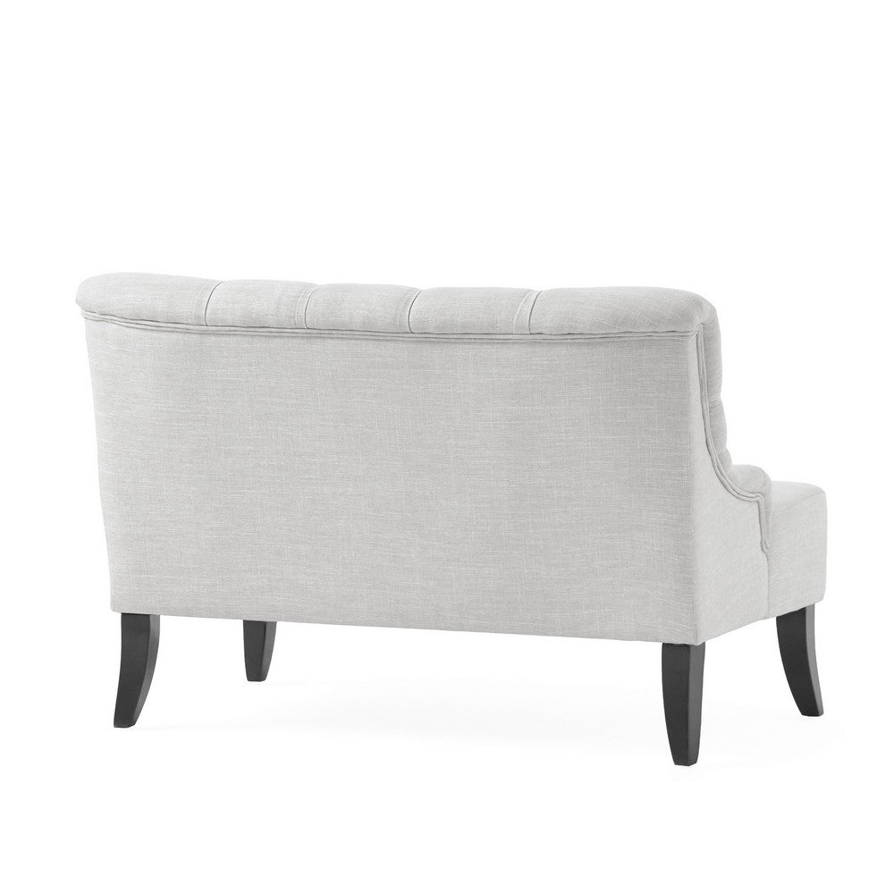Benjara Ohio Loveseat Settee, 44 Inch Button Tufted Gray, Solid Birch Wood